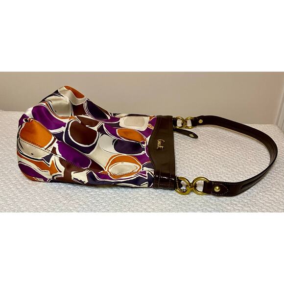 Authentic Coach Multicolored Hand Drawn Scarf Print Satin Hobo Bag 10”x11” READ - Picture 5 of 16